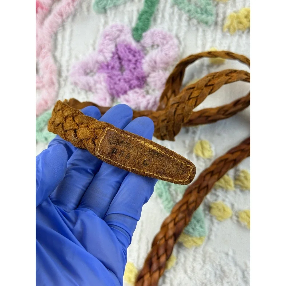 Vintage Braided Leather Belt Cognac Brown Woven Boho Western 36 Inch